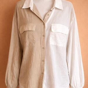 Chic Soul Beige and White Button Down Shirt